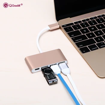 QGeeM USB Typ C-c 3.1 až USB 3.0 Kábel 4 v 1, USB, C HUB Podpora USB OTG-C 4 v 1 3 Porty Rozbočovač pre Macbook pre Google Pixel
