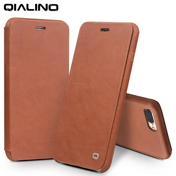 QIALINO puzdro pre iPhone 7 4.7 Luxusné pravej Kože Flip Folio Otvorenie Krytu pre iphone 7 so Skrytým Magnetickým Modul