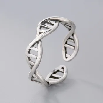 QIMING Starožitné 925 Silver Krúžok Chémie Otvorený Štýl Vintage Otočiť DNA Prstene Pre Ženy, Najlepší Priateľ Dar Pekný Prsteň, Šperky