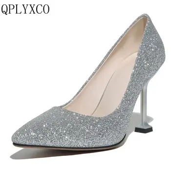 QPLYXCO Vysokej kvality malé veľké veľkosti 32-48 Elegantné módne topánky žena, dievča vysoké podpätky čerpadlá svadobné party dámske topánky 8155k-7