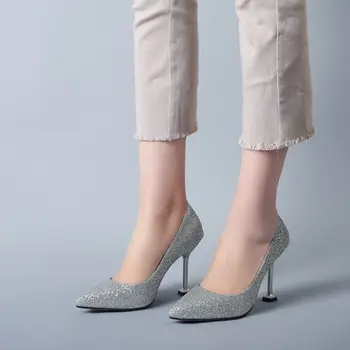 QPLYXCO Vysokej kvality malé veľké veľkosti 32-48 Elegantné módne topánky žena, dievča vysoké podpätky čerpadlá svadobné party dámske topánky 8155k-7