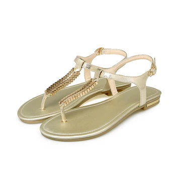 QZYERAI 2018 nový príchod sexy dámske sandále hovädzie kože pohodlné kovové kusy dámske topánky jedno slovo sandále veľkosť 34-43