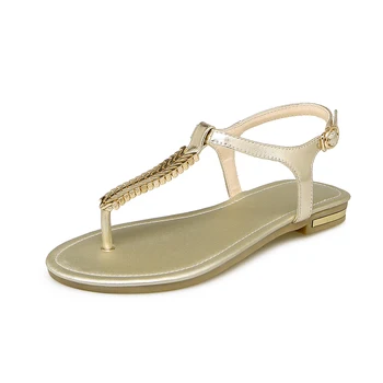 QZYERAI 2018 nový príchod sexy dámske sandále hovädzie kože pohodlné kovové kusy dámske topánky jedno slovo sandále veľkosť 34-43