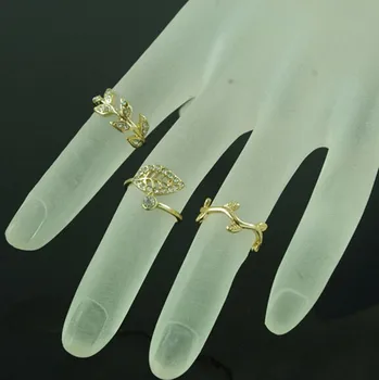 R247 3ks/set zlato, striebro drahokamu crystal ženy krúžky femme stohovanie kúzlo leaf midi koleno prsteň pre ženy anillos