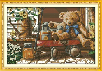 Radosť nedeľu kresleného štýlu, Med Medveď počíta cross stitch vianočné pančuchy handwork výšivky súpravy pre plavidlá dary