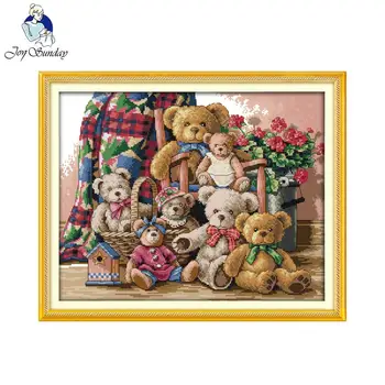 Radosť nedeľu kresleného štýlu, Medveď rodina pečiatkou textílie cross stitch vzor needlepoint súpravy pre domáce dekorácie