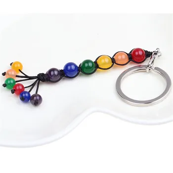 Rainbow putami na rukách 7 Čakier Prírodného Kameňa Keychain Módne Šperky Osobnosti Elastické Kúzlo Gay Pride keychain dary