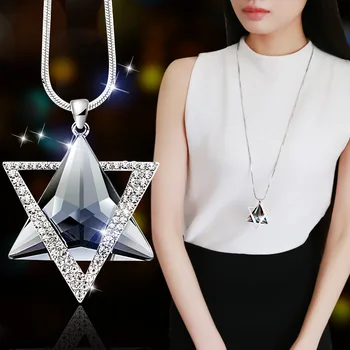 RAVIMOUR Módne Choker Ženy Náhrdelník Šperky Geometrické Crystal Vyhlásenie Prívesok Strieborný Náhrdelník Farby s Dlhým Reťazcom Colar 2018