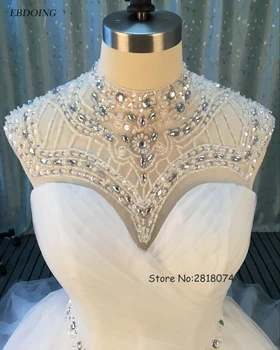 Real Foto Luxusný Biely Vysoký Výstrih, Plesové Šaty, Svadobné Šaty Na Zákazku Vestidos De Novia Nevesta Šaty S Lištovanie Crystal