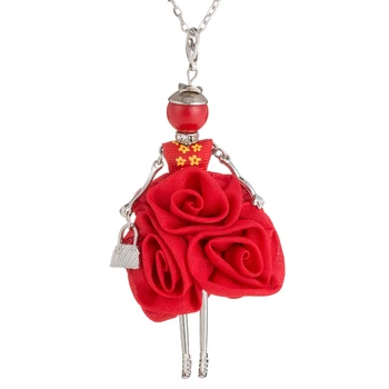 Red rose nevesta Bábika Náhrdelník Prívesky s Dlhým Reťazcom Európe Dievčatá Vyhlásenie Golier Handričkou Vianočné Šperky Ženy Príslušenstvo