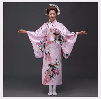 Retro Party Šaty Ženy Sexy Satin Kimono Yukata S Obi Výkon Tanečné Šaty Japonský Cosplay Kostým Jedna Veľkosť