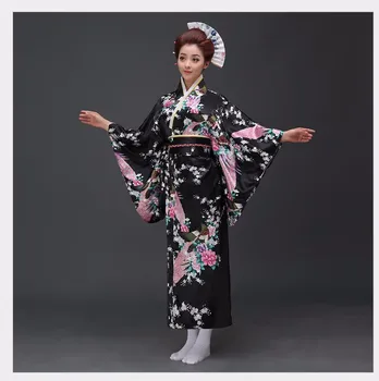 Retro Party Šaty Ženy Sexy Satin Kimono Yukata S Obi Výkon Tanečné Šaty Japonský Cosplay Kostým Jedna Veľkosť