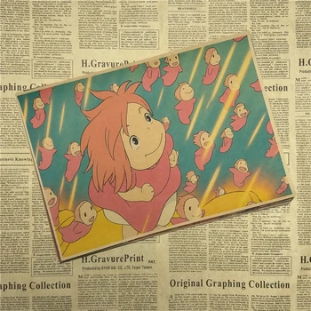 Retro Plagáty Na Útese Ponyo Hayao Miyazaki Jin Yuji Kraft Papier Maľovanie Nálepky Fotografie Visí Obrázok