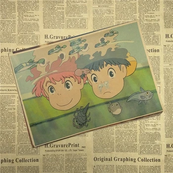 Retro Plagáty Na Útese Ponyo Hayao Miyazaki Jin Yuji Kraft Papier Maľovanie Nálepky Fotografie Visí Obrázok