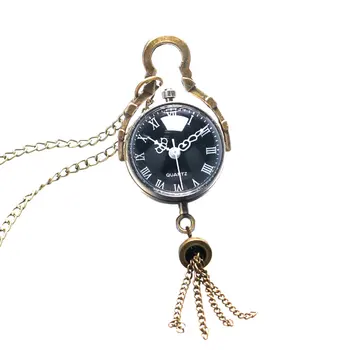 Retro Vintage Rybie Oko Loptu Sklo Tvar Black Dial Vreckové Hodinky Ženy Muži Steampunk Náhrdelník Prívesok Chian reloj de bolsillo
