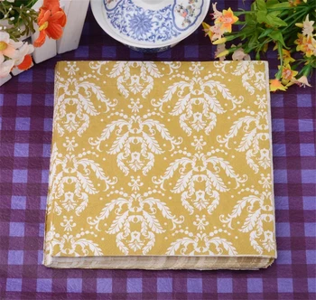 Retro vzory servítok papier tissue model golden yellow handerchief decoupage dizajn svadby, narodeniny, party zariadené, pri prestieranie