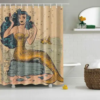 Retro Zlatá Panna Dizajn Vlastný Sprchový Záves Kúpeľňa Nepremokavé Mildewproof Polyesterové Tkaniny S 12 Háčiky Multi-Veľkosť