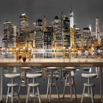 Reštaurácia, Kaviareň Kluby KTV Bar 3D Foto Tapety Krásne New York City Architektúry Noc Krajiny nástenná maľba Abstraktných De Parede Sala