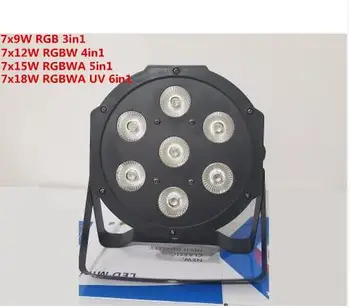 RGBW RGBWA 7x18W LED Plochý SlimPar RGBWA UV Svetlo 6in1 LED DJ Umývanie Svetlo Fáze dmx svetlo lampy dmx regulátor 6/10 channes