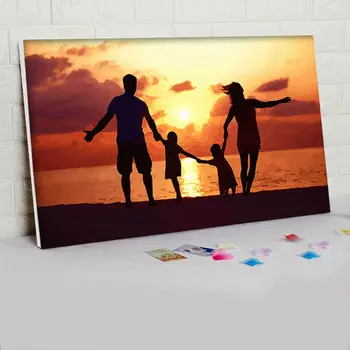 Rodina pláž, západ slnka milenca DIY digitálne maľovanie podľa čísel olej obrazy zarámované ručne maľované steny umelecké plátno domáce dekorácie