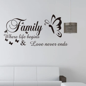 Rodiny, Kde Život Začína Láska Nikdy Nezanikne Motýľ Wall Art Decor Domáce Dekorácie , Kvalitný Vinyl Na Stenu-Nálepky Umenie Odtlačkový