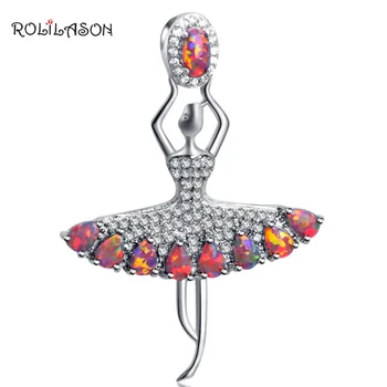 ROLILASON 2017 Nové Módne Balet, Tanec Dizajn, White Crystal Orange Opal Strieborný Prívesok Módne Šperky OPS715