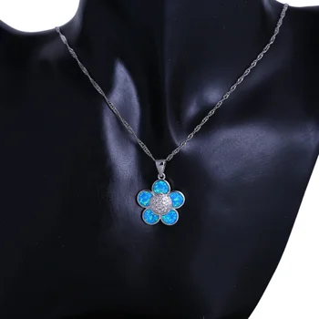 ROLILASON Crystal Fantastické kvet desgin blue fire opal striebro 925 Prívesok Náhrdelníky pre ženy módne šperky OP768