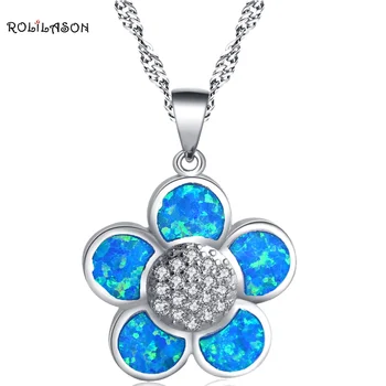ROLILASON Crystal Fantastické kvet desgin blue fire opal striebro 925 Prívesok Náhrdelníky pre ženy módne šperky OP768