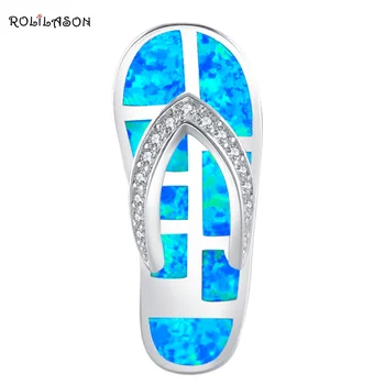 ROLILASON Flip flops Dizajn Blue Fire Opal 925 Strieborný Náhrdelník Prívesky AAA Zirkón Módne Šperky pre Ženy OPS686