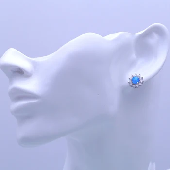 ROLILASON Kolo white Crystal Strany Módne Šperky Blue Fire Opal Pečiatkou Striebro Pečiatkou Stud Náušnice Pre ženy OES681