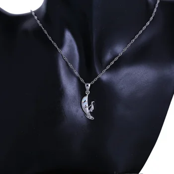 ROLILASON Populárny darček k narodeninám sail design vytvorený pre dospievajúce dievča white fire opal strieborný náhrdelník prívesky módne šperky OP762