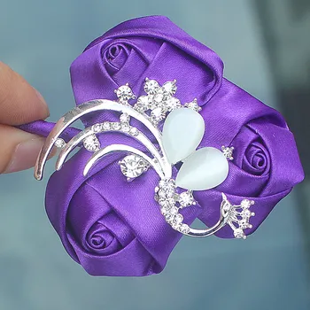 Romantický Fialové Ruže Kvet Diamond Páva Svadobné Brošňa Kvety, Svadobné Svadobné Šaty Prom Muža Oblek Pin Corsage
