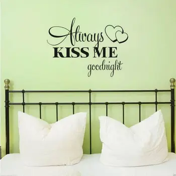 Romantický Samolepky na Stenu Domova Spálňa Citát Vždy Kiss Me dobrú noc E-co priateľské Stenu Teplo Dom Dekorácie ZA532