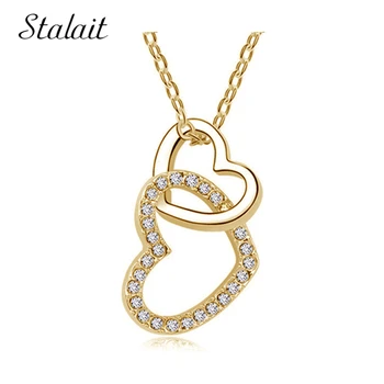 Romantický Zlatá Farba Svadobné Crystal Kamienkami Srdce Medailón Prívesok Náhrdelník Módne Šperky