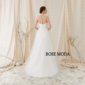 Rose Moda Backless Boho Svadobné Šaty s Sweep Vlak Okolo Pláže Svadobné Šaty s Kvetinou Krídla 2018