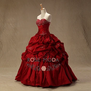 Rose Moda Burgundsko Quinceanera Šaty Bez Ramienok Korálkové Plesové Šaty, Čipky Späť Formálnej Strany Sprievod Šaty Skutočné Fotografie