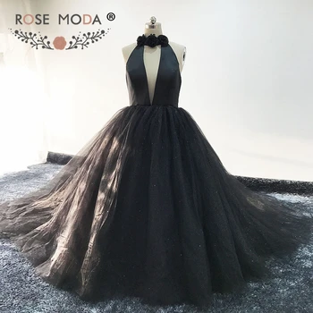 Rose Moda Ohlávka Black Plesové Šaty, Backless Formálne Dlhé Večerné Šaty Trblietavé Večerné Šaty 2018