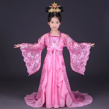 Royal Deti Cisárovnej Wu Zetian Kostým Dievča Čínske Tradičné Tanečné Oblečenie Deti Tang Princess Hanfu Chvost Oblečenie