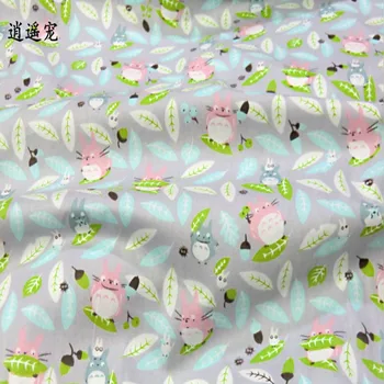 Rozkošný 50x160cm Sivá Chinchilla Totoro & Leafs Vytlačené Na Bavlnenej Tkaniny Pre DIY Šitie Odevov posteľná bielizeň Satén