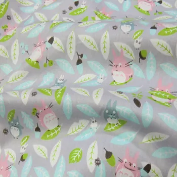 Rozkošný 50x160cm Sivá Chinchilla Totoro & Leafs Vytlačené Na Bavlnenej Tkaniny Pre DIY Šitie Odevov posteľná bielizeň Satén