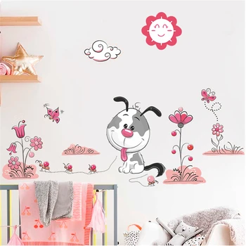 Roztomilé psov spoločenské šteňa kvet 30*90 cm stenu spálne domova cartoon zvierat samolepky na stenu pvc nástenné art diy plagát