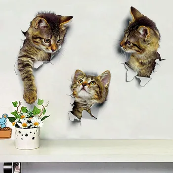 Roztomilý 3D Mačka Stenu, Nálepky, Kúpeľňa, Wc Obývacia Izba Domova Odtlačkový Pozadí PVC Samolepky na Stenu J2Y