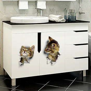 Roztomilý 3D Mačka Stenu, Nálepky, Kúpeľňa, Wc Obývacia Izba Domova Odtlačkový Pozadí PVC Samolepky na Stenu J2Y