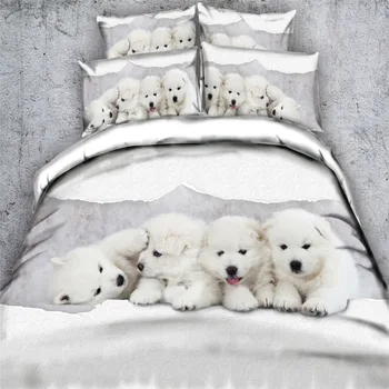 Roztomilý 3D white psa posteľná bielizeň sady 3/4pc prikrývky kráľ plnej veľkosti povlaky na prikrývku zahŕňa twin kráľovná 500tc tkané krásy posteľná bielizeň