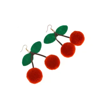 Roztomilý kórejský Štýl Velvet Ovocie Cherry Náušnice pre Ženy Umelú Kožušinu Guľa spadne Visieť Earing Ucho Šperky Dievčatá Darček XR981