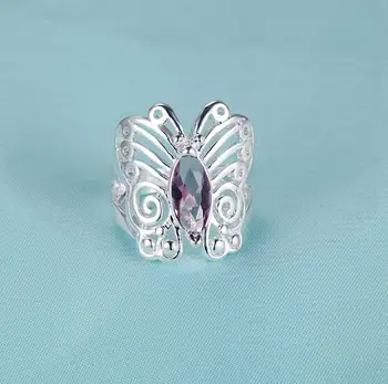 Roztomilý veľký zirkón butterfly Silver Ring Jemné Módne Ženy&Mužov Darček Strieborné Šperky pre Ženy, /LZAFNQSX PAZCMGEL