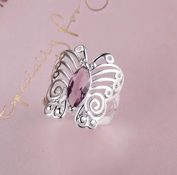Roztomilý veľký zirkón butterfly Silver Ring Jemné Módne Ženy&Mužov Darček Strieborné Šperky pre Ženy, /LZAFNQSX PAZCMGEL