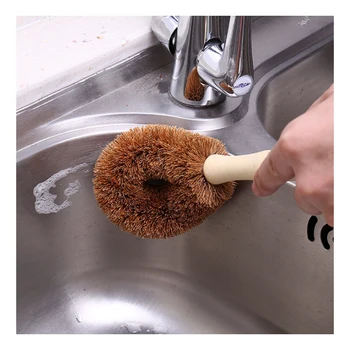 RSCHEF Prírodné kokosové hnedé non-stick olej dlhá rukoväť hrniec štetec, prostriedky na umývanie riadu olej, čistiaca kefka Môžete zavesiť typ kefa