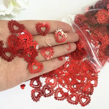 Rubínovo Červené svadobné Leskom SRDCE Tabuľka konfety 40. výročie Valentines Day Vintage Srdce Tabuľka Konfety Stôl Dekorácie