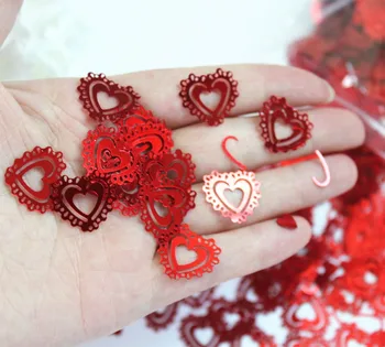 Rubínovo Červené svadobné Leskom SRDCE Tabuľka konfety 40. výročie Valentines Day Vintage Srdce Tabuľka Konfety Stôl Dekorácie